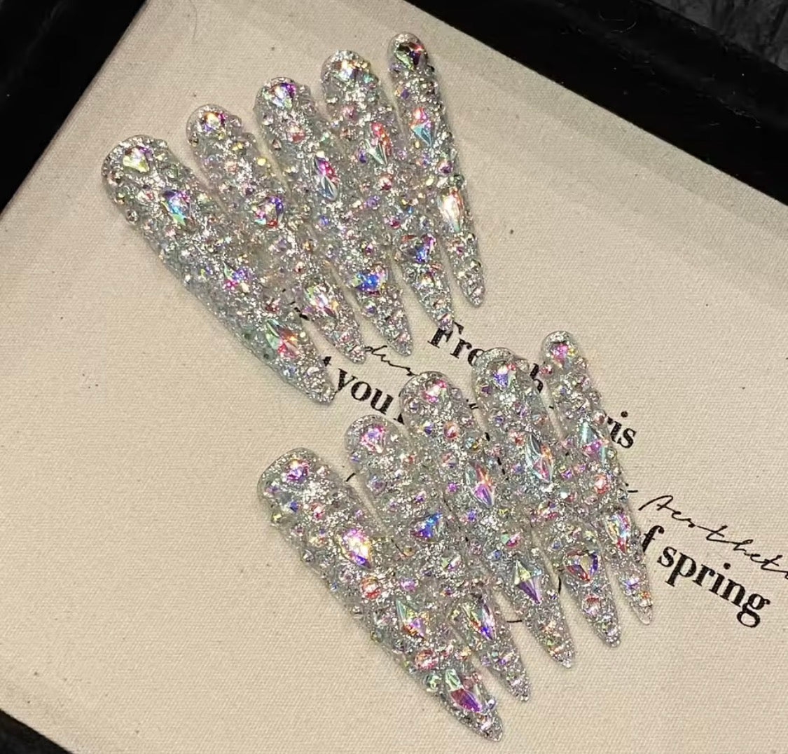 Glory Bae I Handmade Press on Nails I White Diamond Rhinestones